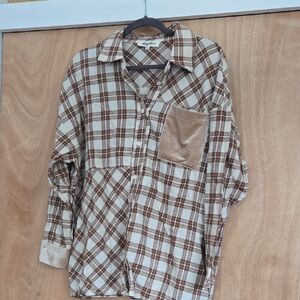 Brown and Tan Button Down Shirt with Relaxed Fit